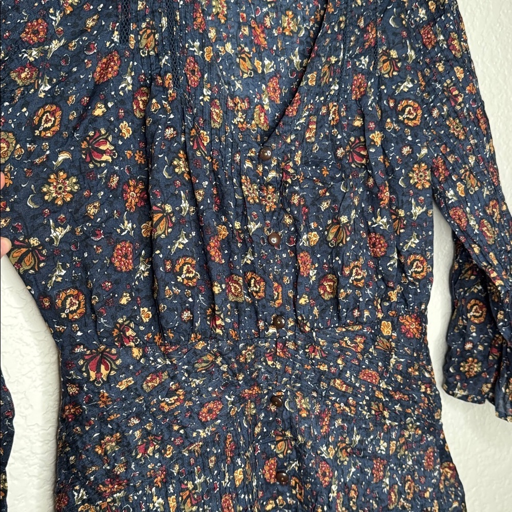 Veronica Beard Shireen Dress Ink Multi Vine Floral Long Sleeve Cotton Midi - Picture 10 of 16